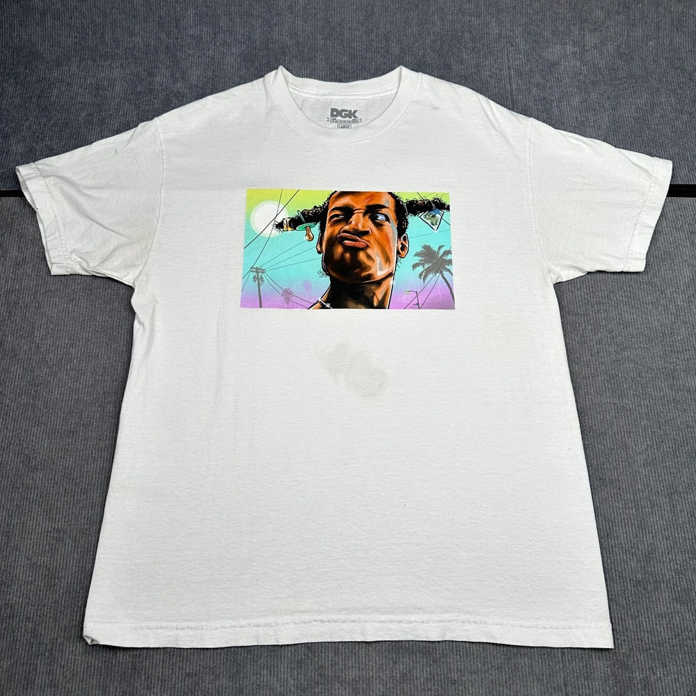 DGK Loc Dog Dont Be A Menace Graphic T-Shirt Mens Large White Skateboard Tee Y2k